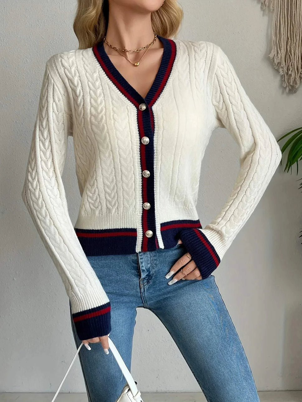 Cable Knit Button-Front Cardigan