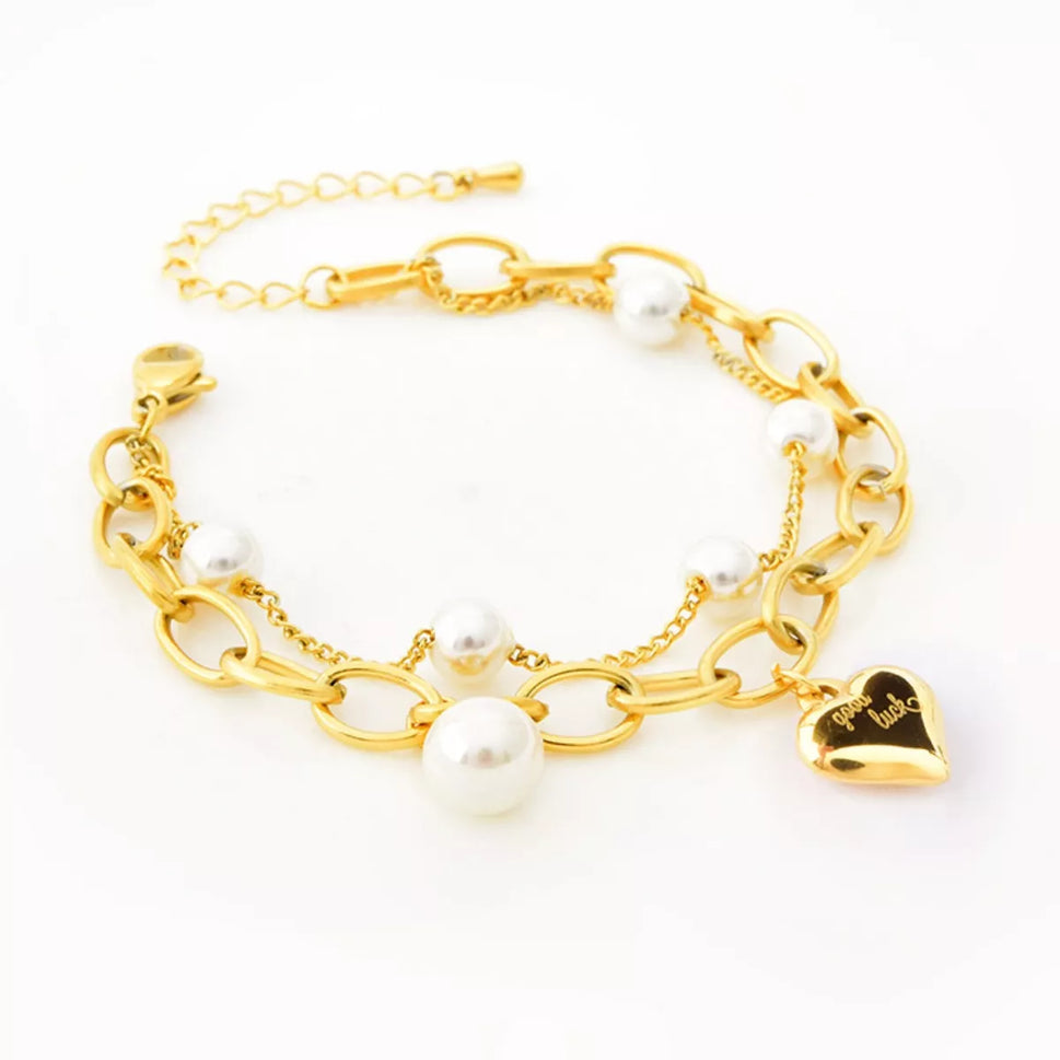 18K Gold-Plated Heart Charm Bracelet
