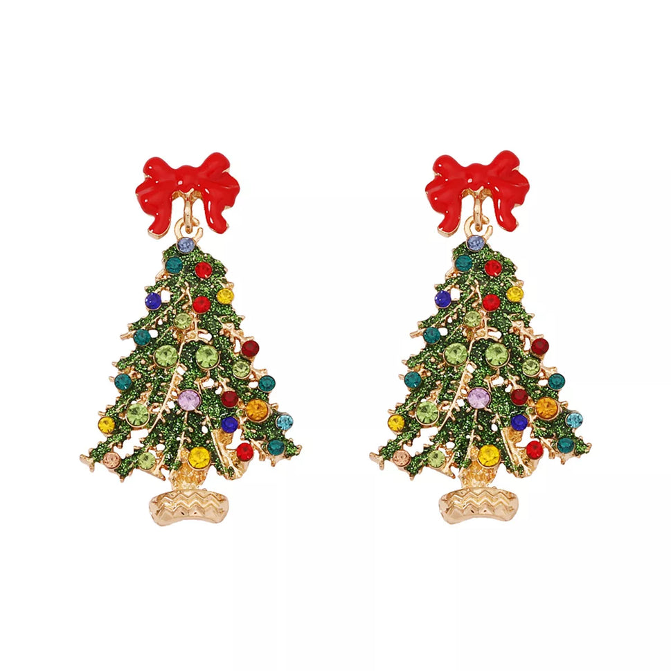Christmas Tree Earrings with Bow