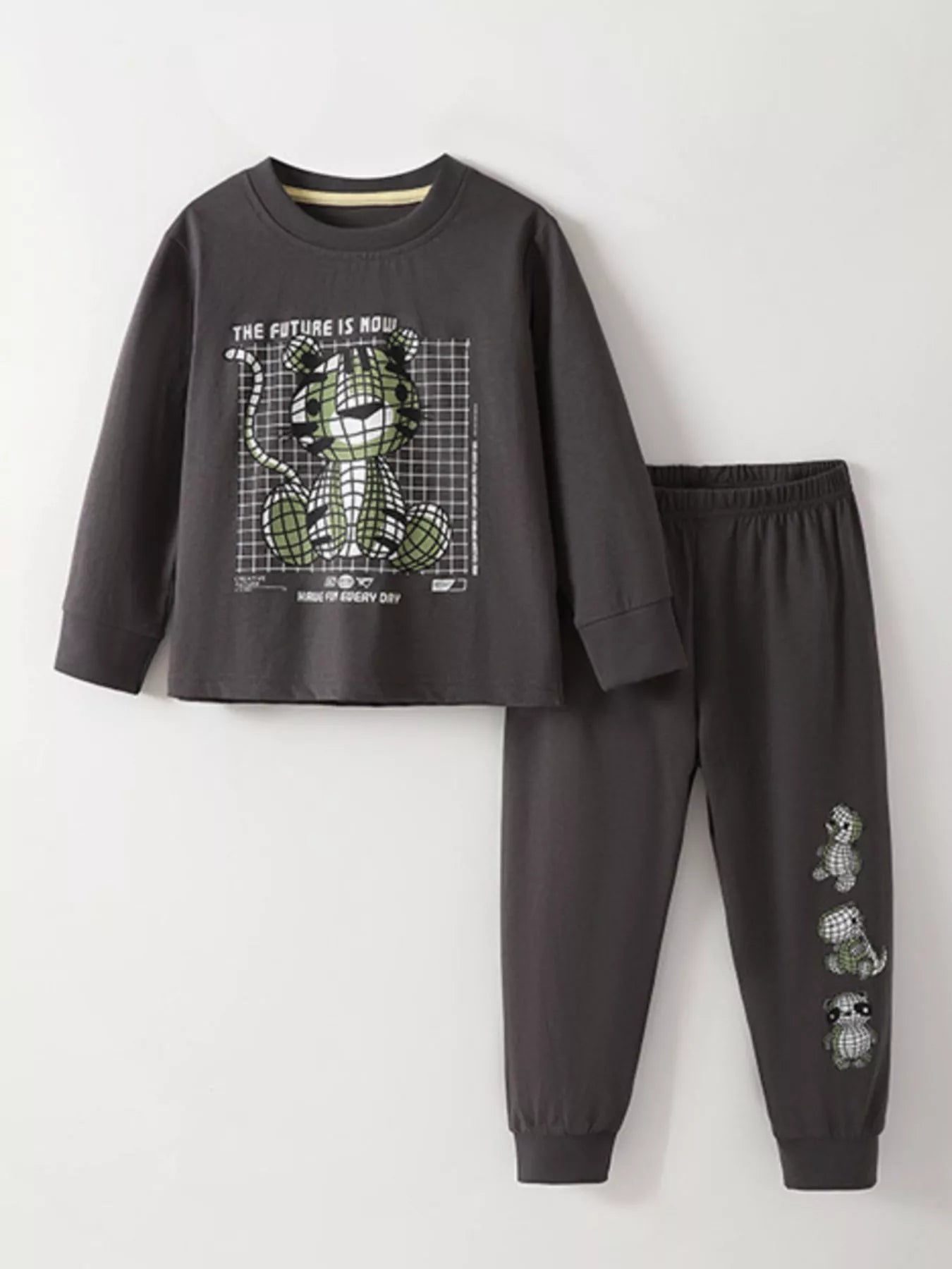 Children's Graphic Round Neck Top and Pants Set