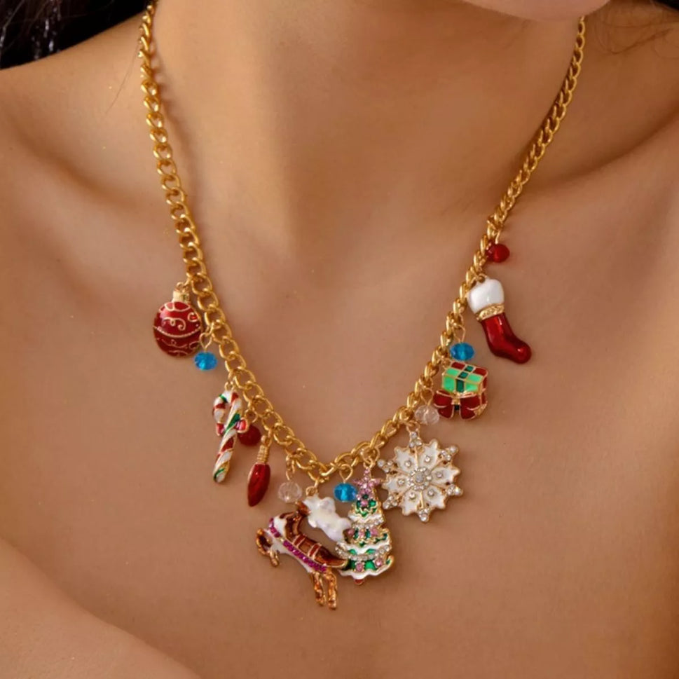 18K Gold-Plated Christmas Charm Necklace