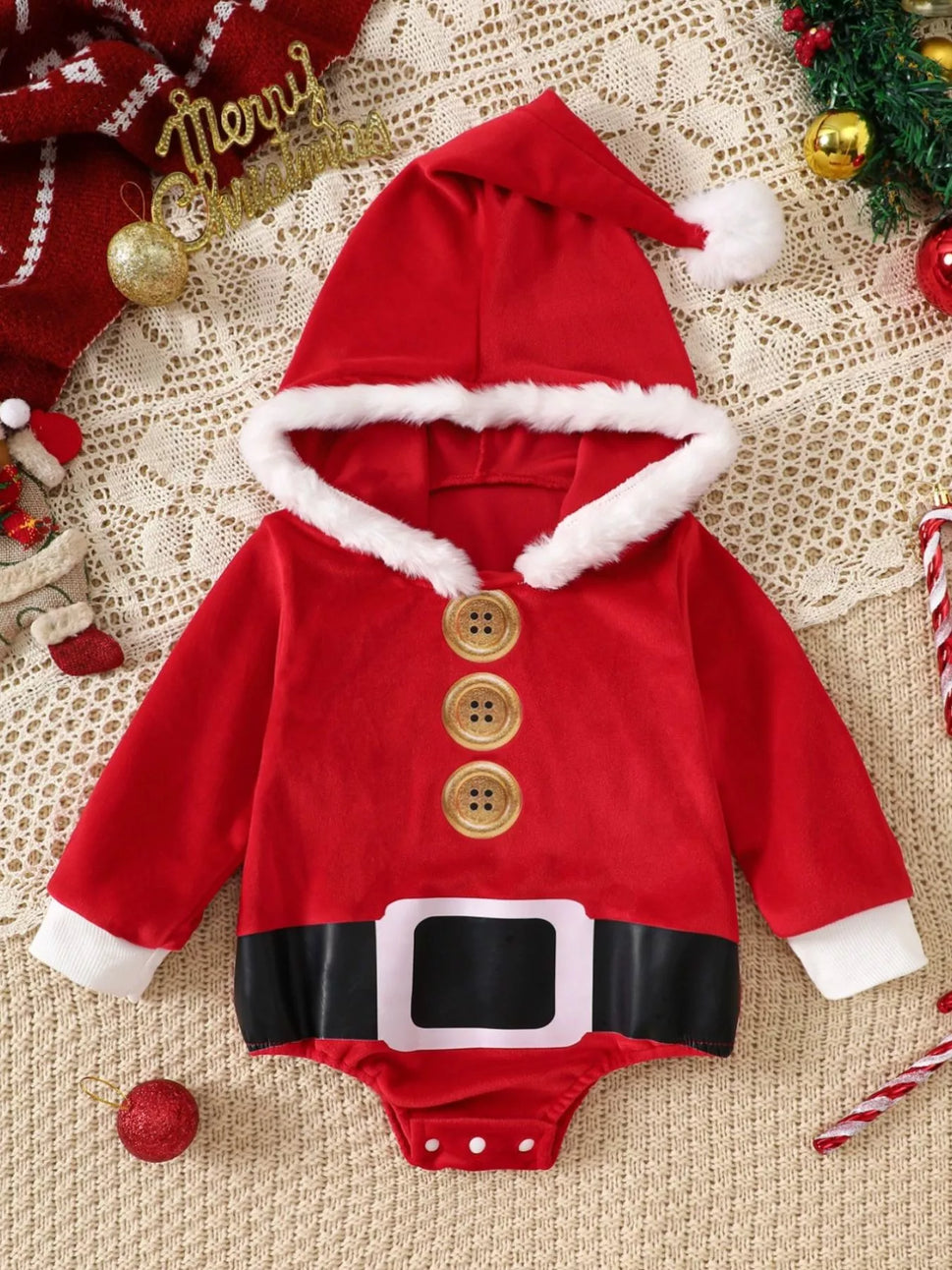 Children's Christmas Santa Claus Hooded One-Piece