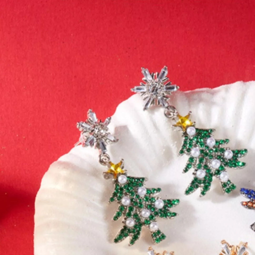 Christmas Tree Snowflake Dangle Earrings
