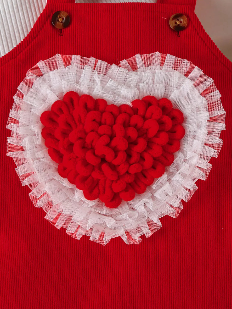 Children's Heart Decor Corduroy Overall Dress & Ribbed Top Set