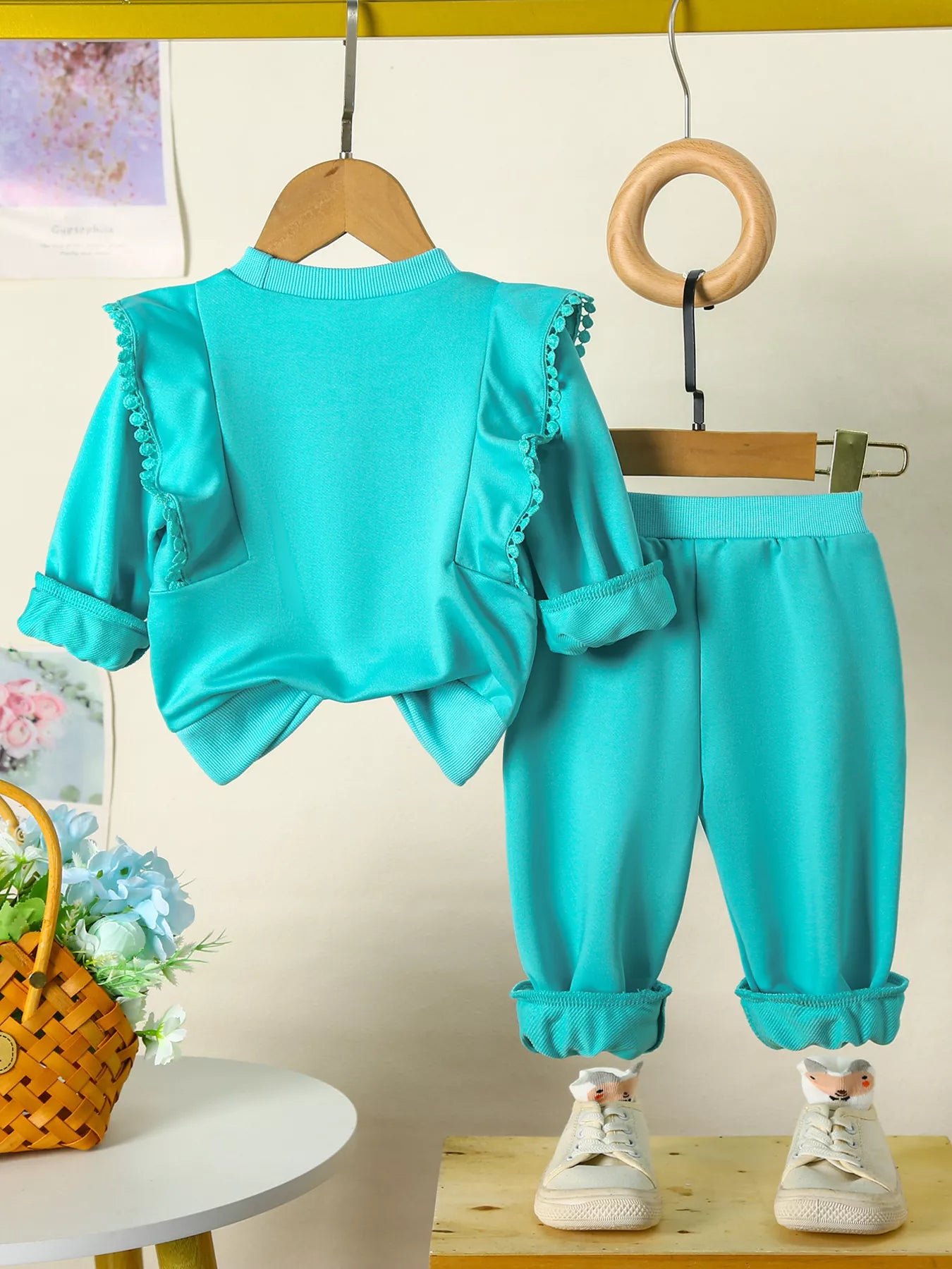 Children's Ruffle Trim Flower Top and Pants Set