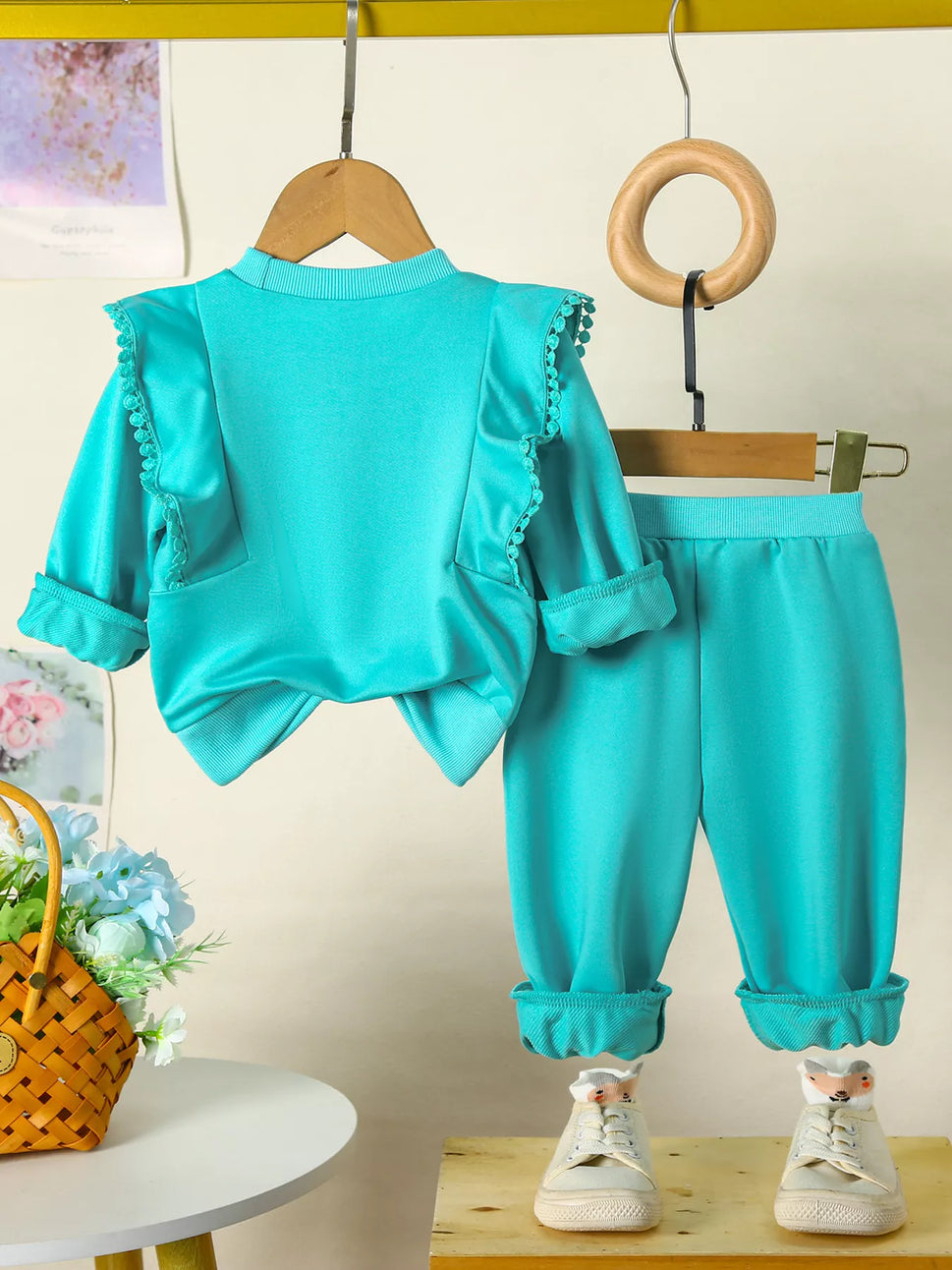 Children's Ruffle Trim Flower Top and Pants Set