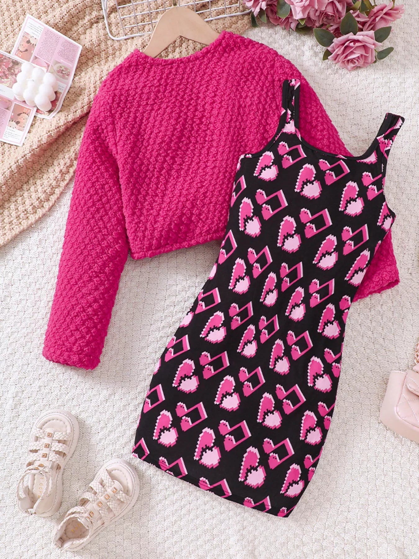 Children's Printed Dress and Cardigan Set