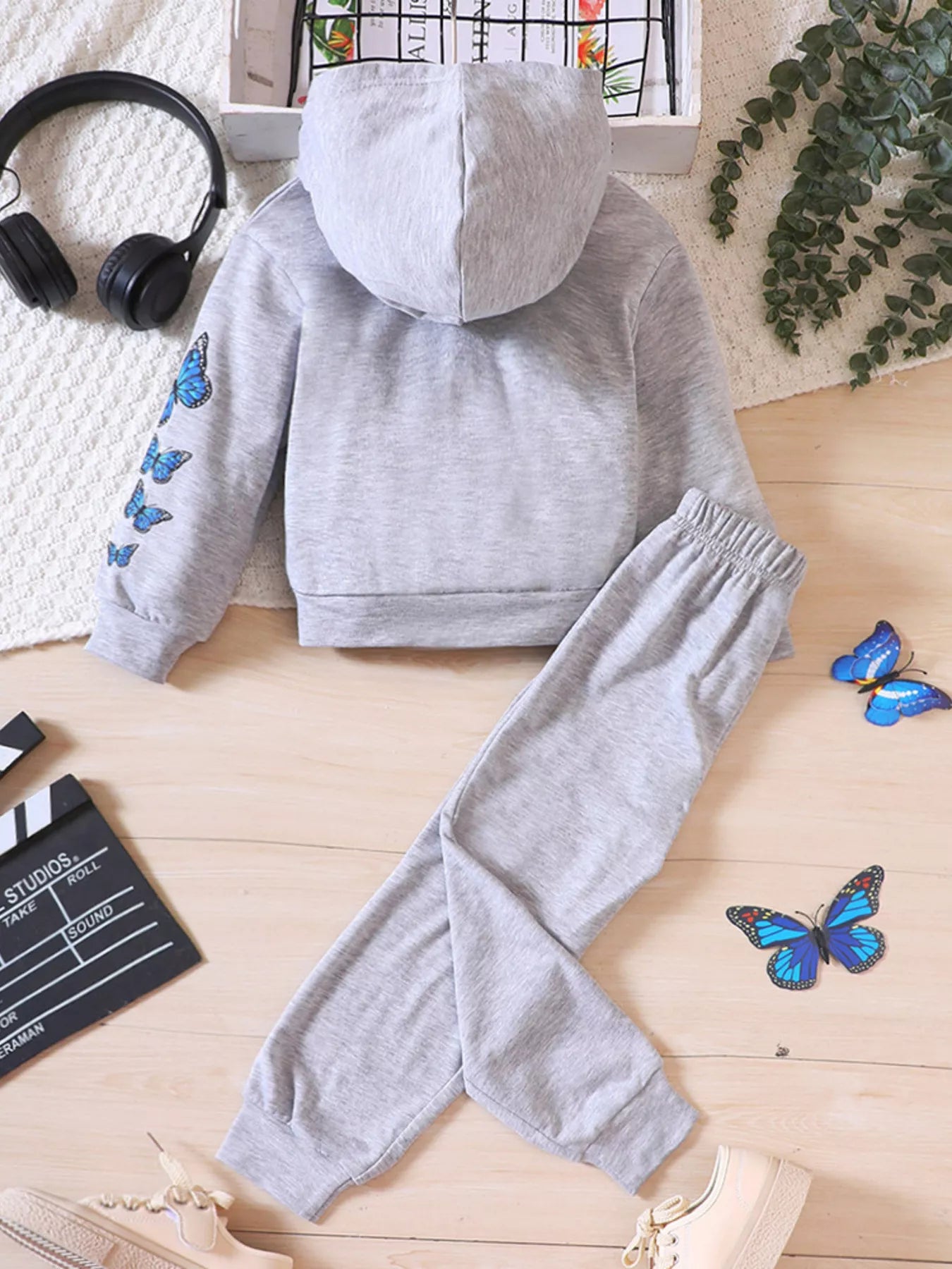 Childrens's Butterfly Print Hoodie & Pants Set