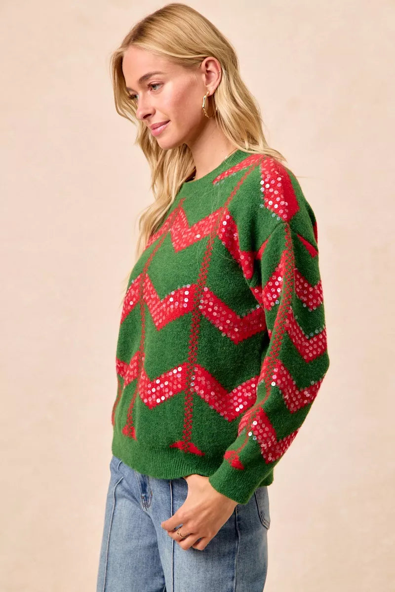 BiBi Christmas Theme Chevron Sequins Detail Sweater