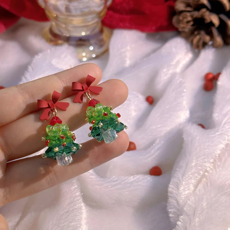 Christmas Tree Bowknot Dangle Earrings