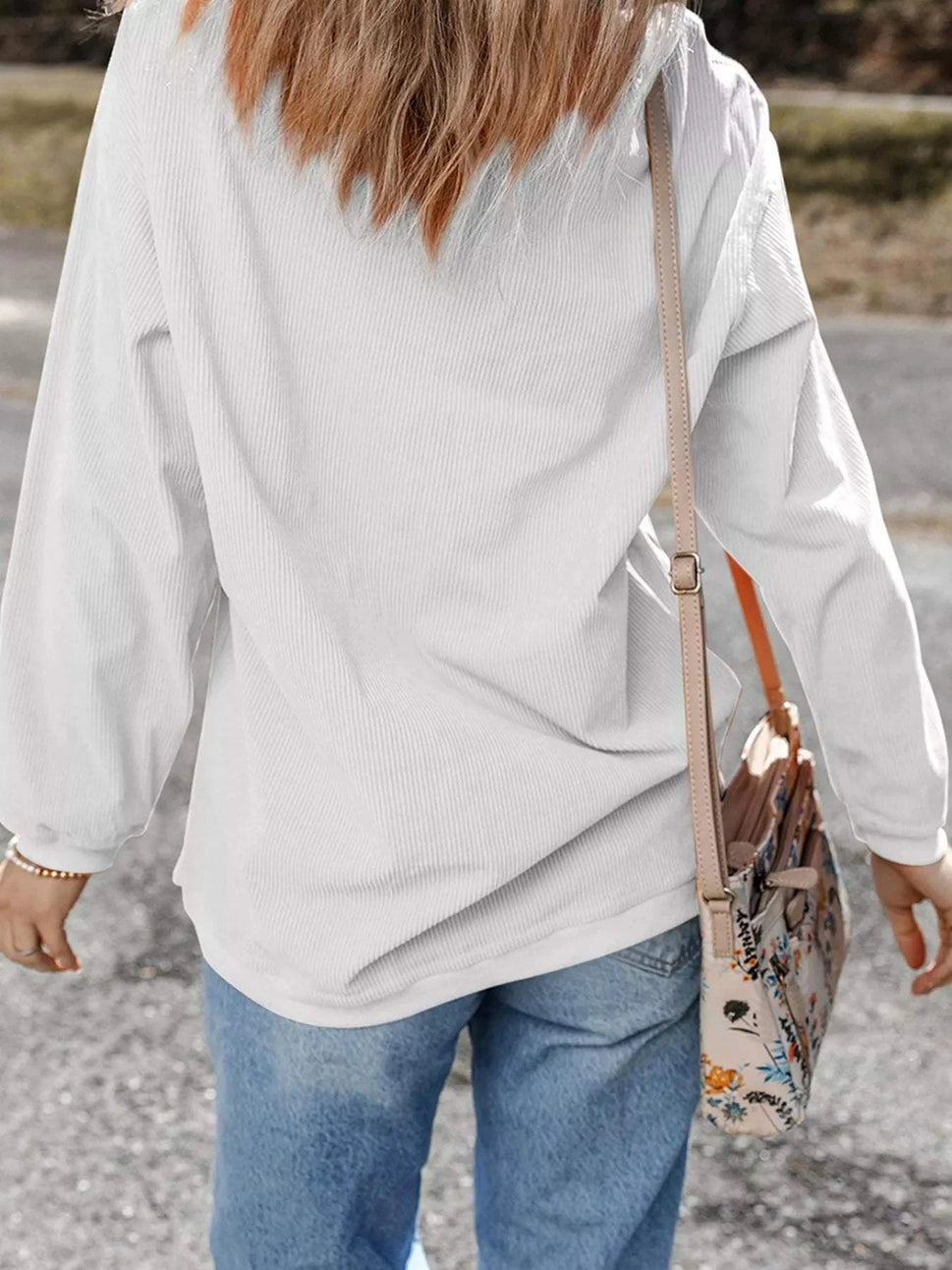 Christmas Leafy Boot Printed Corded Rib Drop Shoulder Sweatshirt