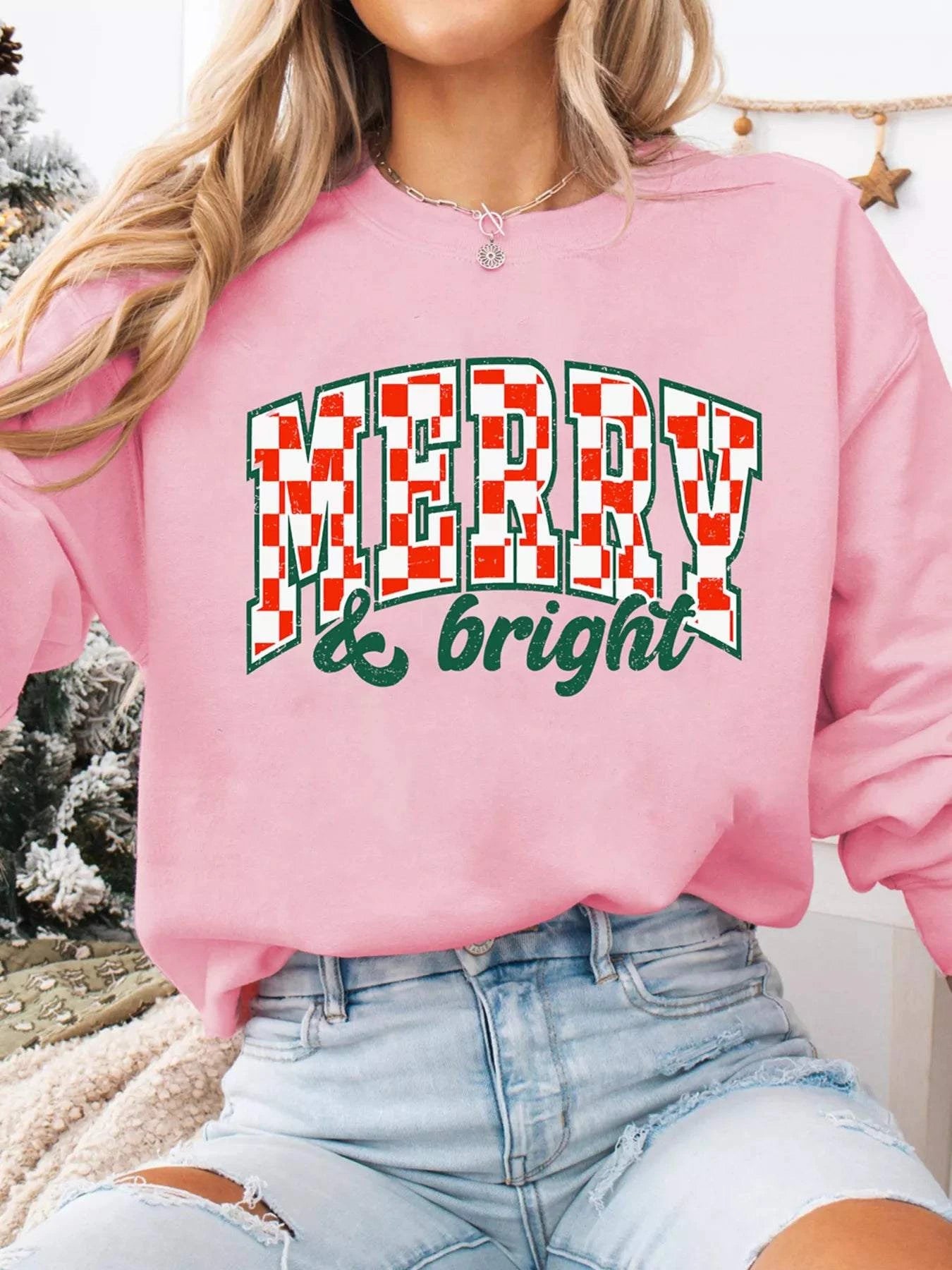 MERRY & Bright Graphic Christmas Long Sleeve Sweatshirt