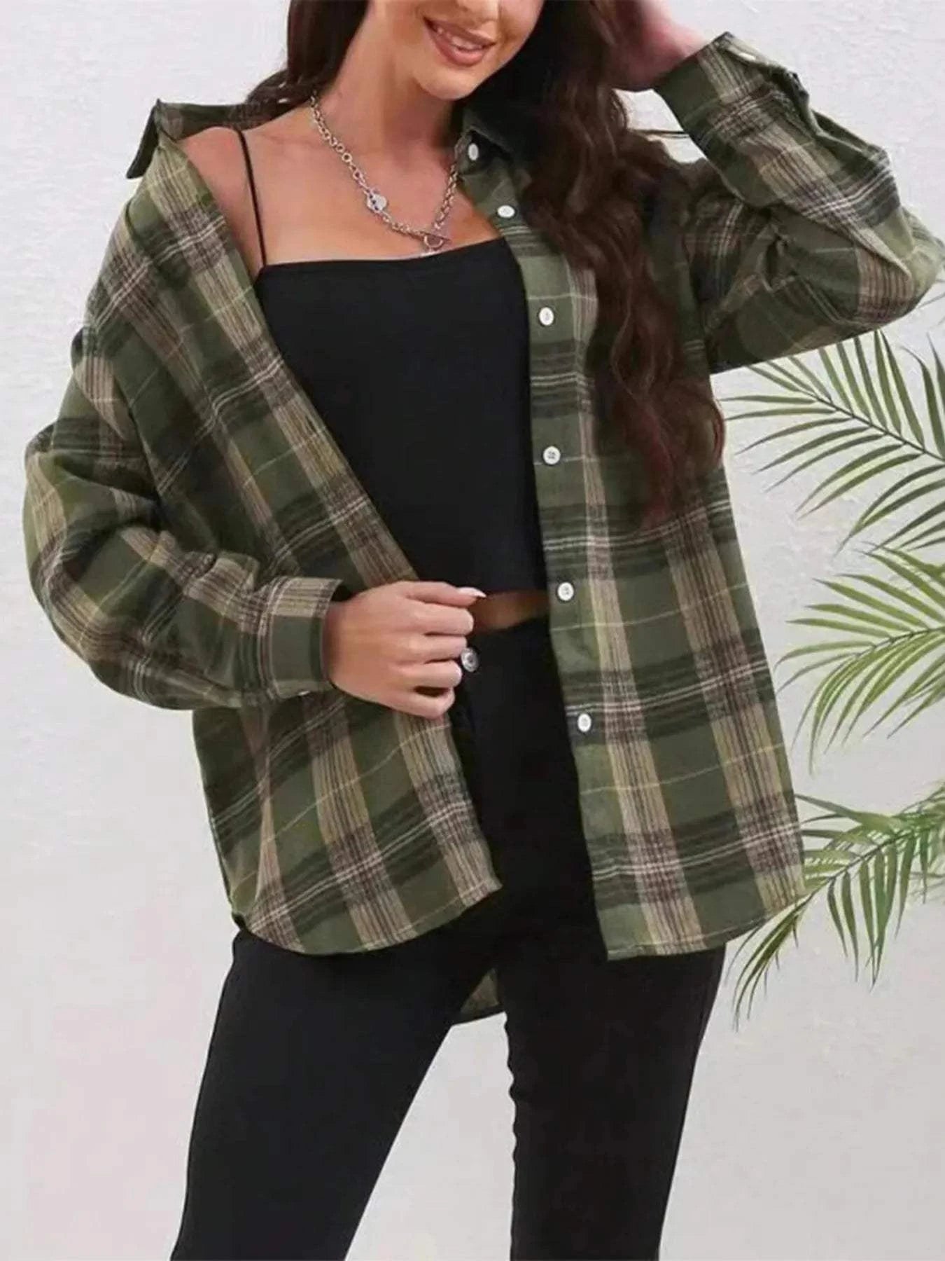 Plaid Button-Down Long Sleeve Shirt