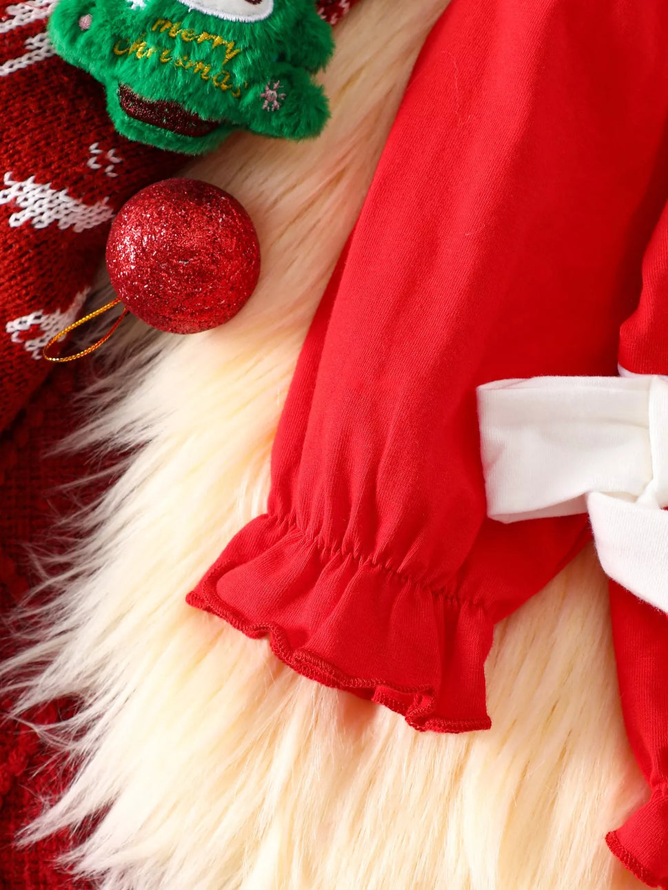 Children's Christmas Theme Bodysuit with Ruffled