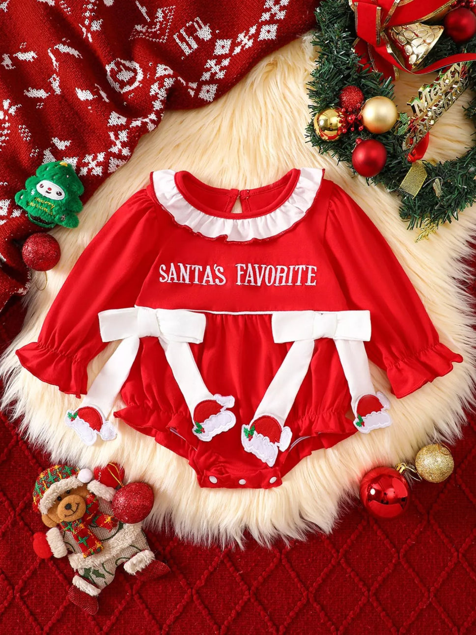Children's Christmas Theme Bodysuit with Ruffled