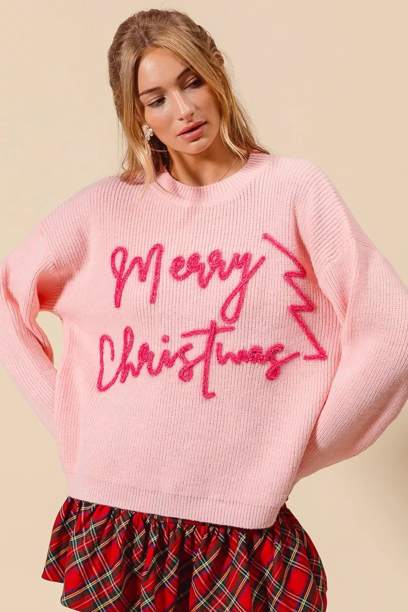 SO ME Merry Christmas Tinsel Lettering Sweater