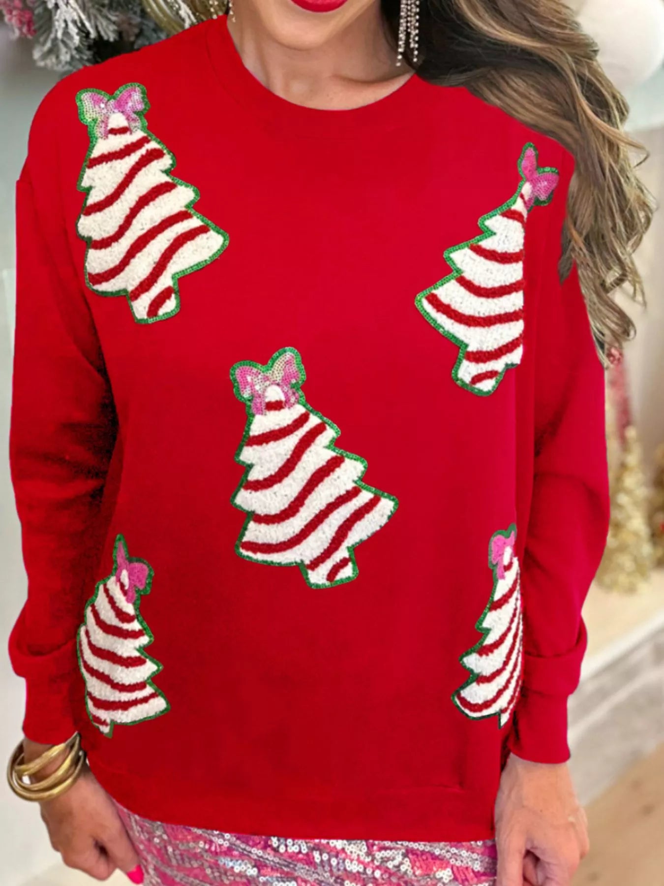 Christmas Tree Sequin Long Sleeve Sweatshirt