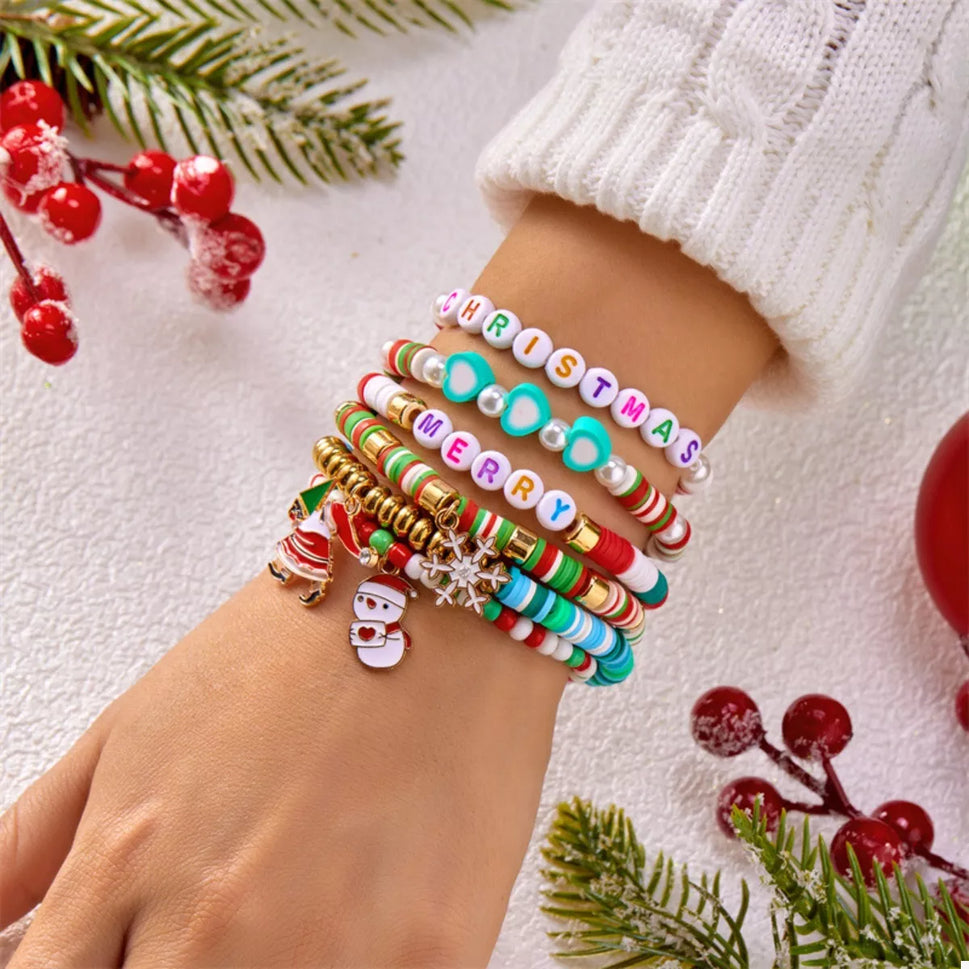 6 Piece Christmas Beaded Bracelet