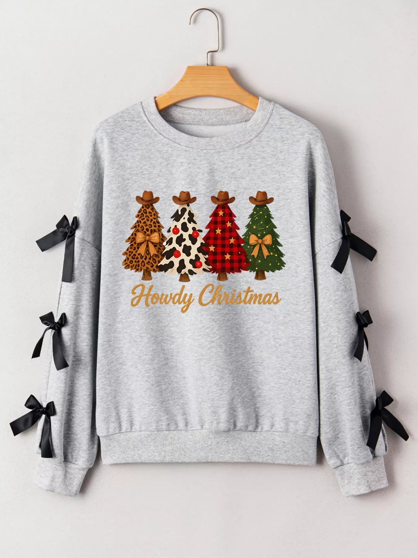 Howdy Christmas 4 Trees Ribbon Bow Decor Sweatshirt