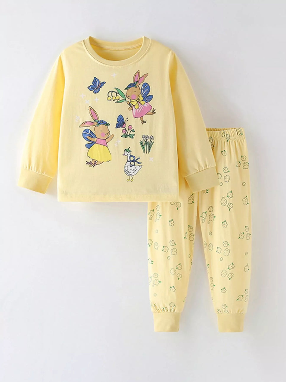 Children's Cute Cartoon Bunny Long Sleeve Top and Pants Set